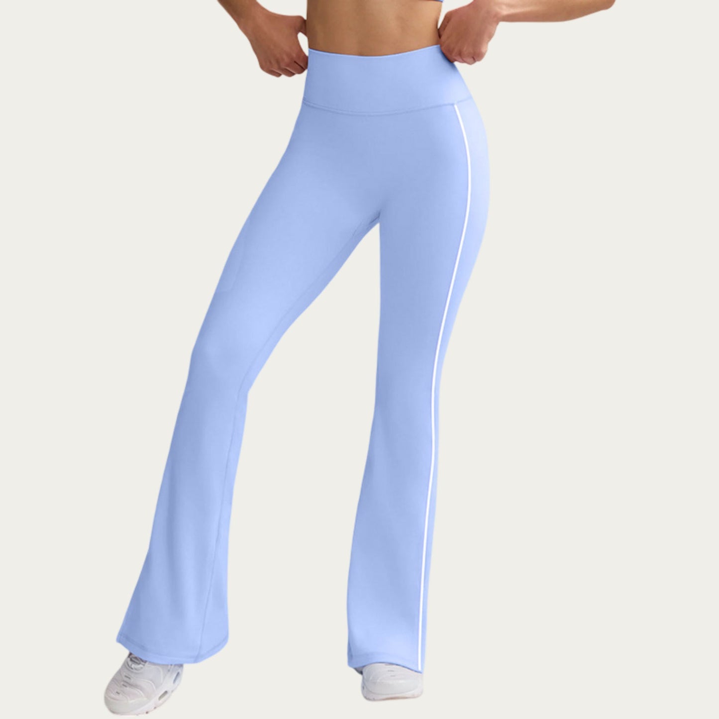 High Waist Flare Yoga Pants with Contrast Side Stripe Stretch Fit Athletic Workout Leggings