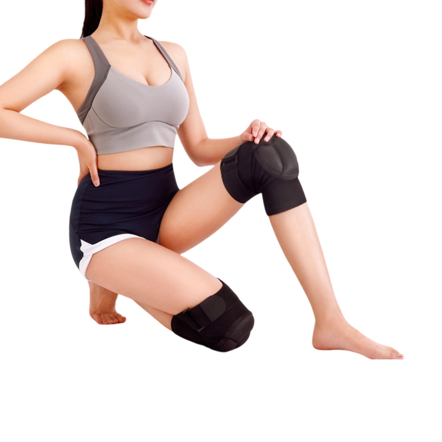 2 Pc Sports Knee Pads with Thick Shock Absorbing Cushion and Stretch Compression Sleeve Support