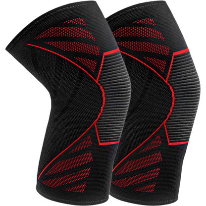 Running Knee Compression Sleeves 2 Pc with Reinforced Support Panel and Breathable Athletic Fit