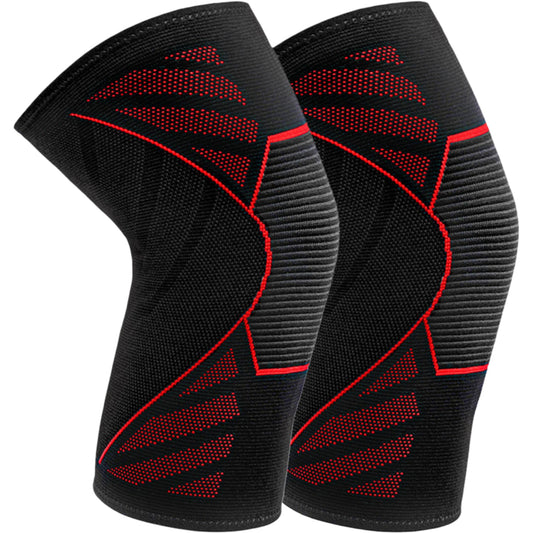 Running Knee Compression Sleeves 2 Pc with Reinforced Support Panel and Breathable Athletic Fit