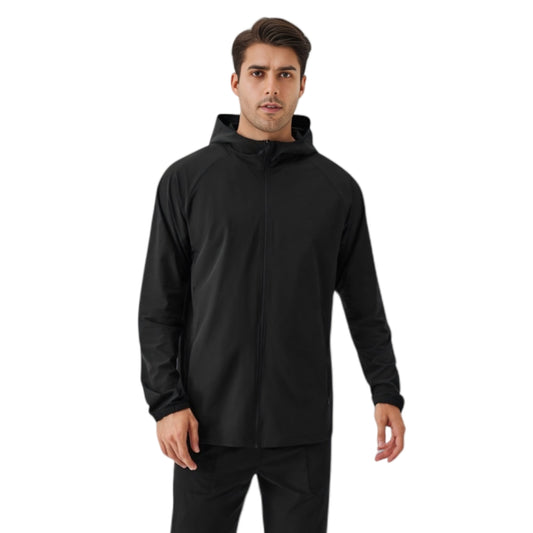 Men's Lightweight Zip-Up Hoodie Jacket with Adjustable Hood and Side Pockets