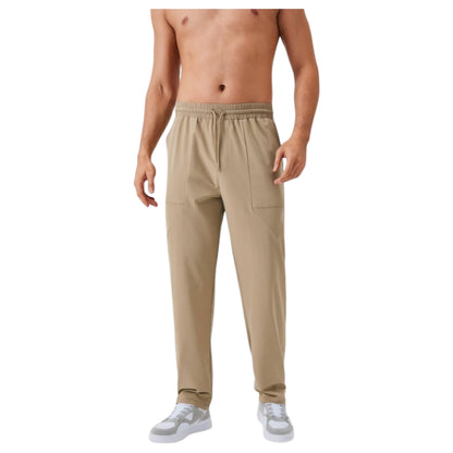Men's Relaxed Fit Drawstring Pants with Patch Pockets and Elastic Waistband for Casual Wear