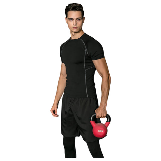 Men's Short Sleeve Compression Workout Shirt with Moisture-Wicking Fabric and Contrast Stitching
