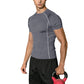 Men's Short Sleeve Compression Workout Shirt with Moisture-Wicking Fabric and Contrast Stitching
