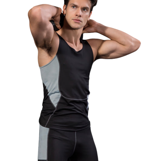 Men's Sleeveless Compression Tank Top with Mesh Panels and Stretch Moisture-Wicking Fabric