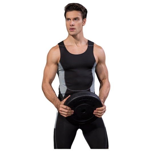 Men's Sleeveless Compression Tank Top with Mesh Panels and Stretch Moisture-Wicking Fabric
