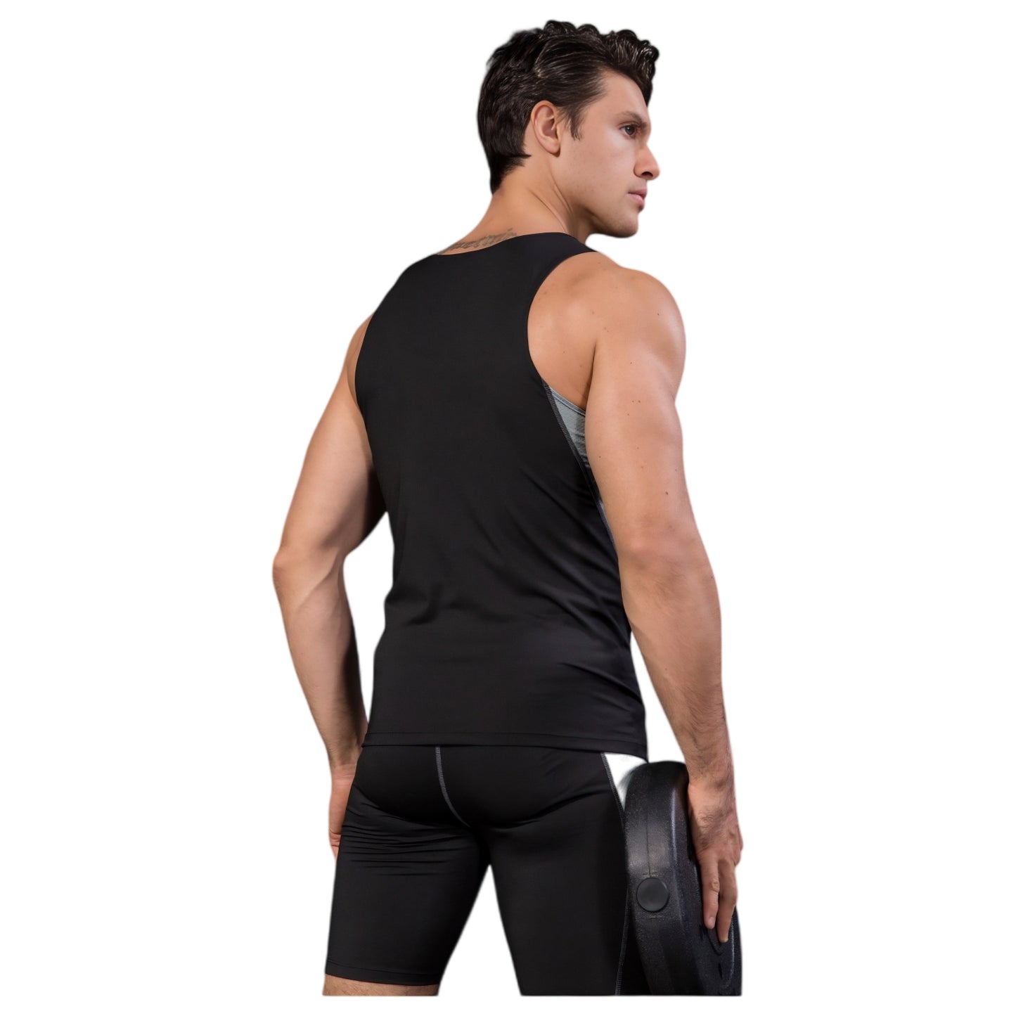 Men's Sleeveless Compression Tank Top with Mesh Panels and Stretch Moisture-Wicking Fabric