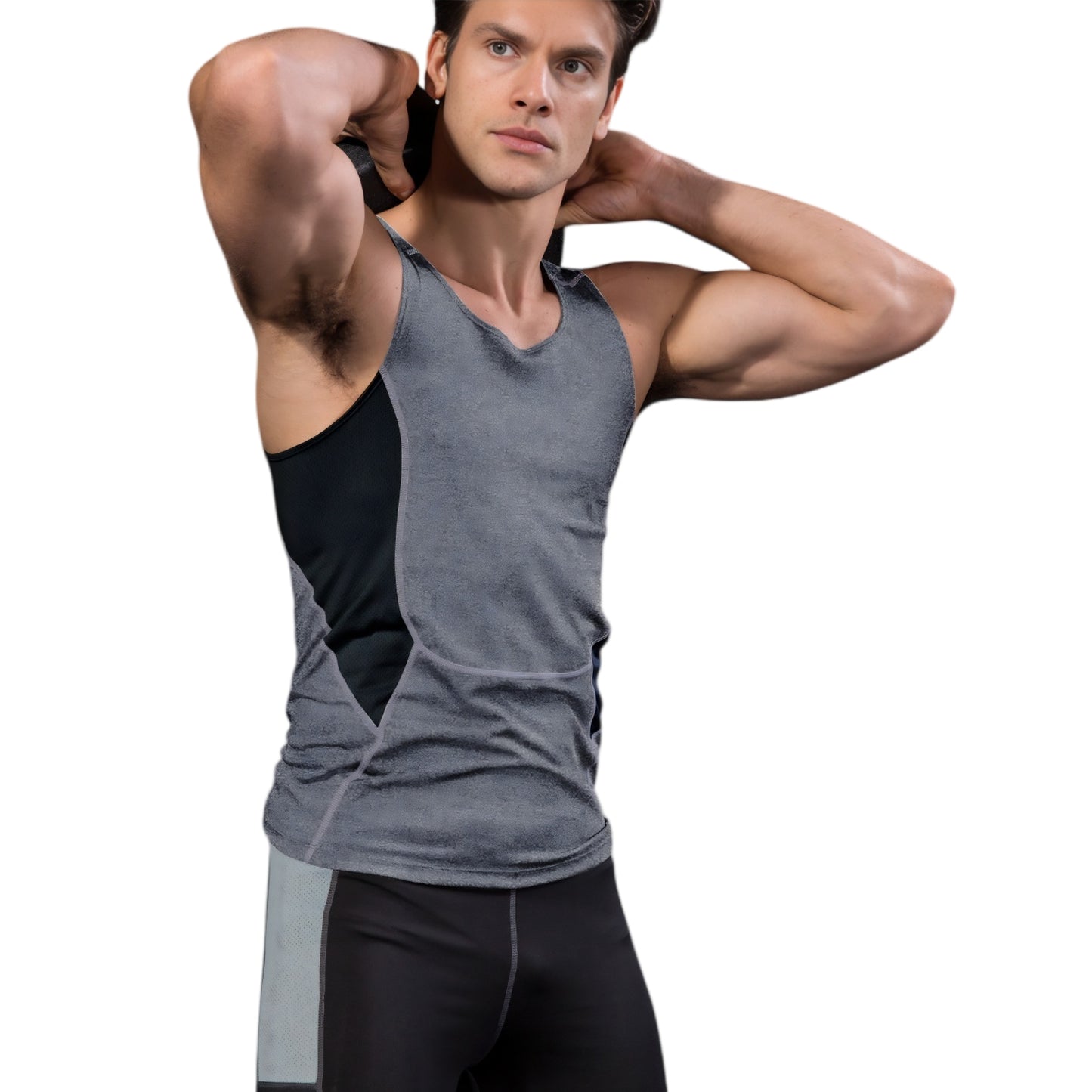 Men's Sleeveless Compression Tank Top with Mesh Panels and Stretch Moisture-Wicking Fabric