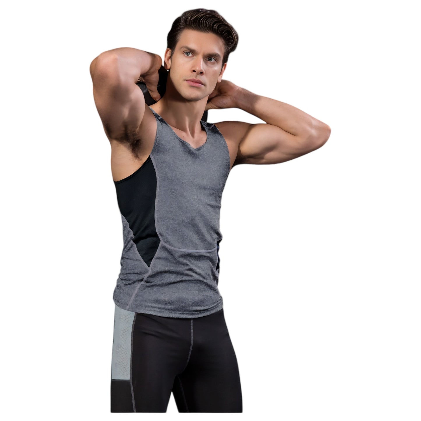 Men's Sleeveless Compression Tank Top with Mesh Panels and Stretch Moisture-Wicking Fabric