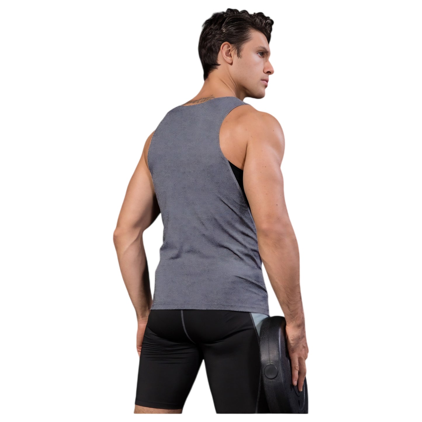 Men's Sleeveless Compression Tank Top with Mesh Panels and Stretch Moisture-Wicking Fabric