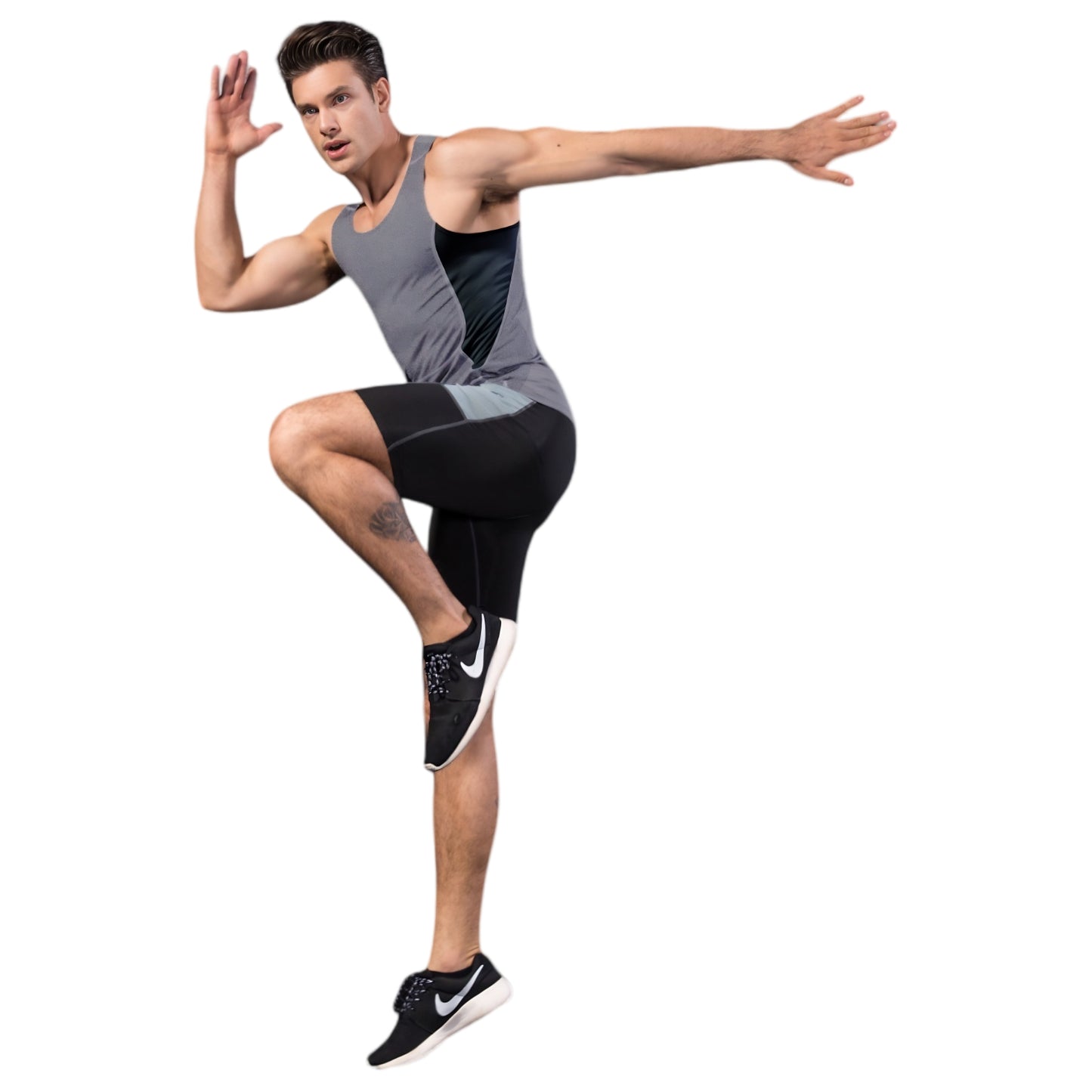 Men's Sleeveless Compression Tank Top with Mesh Panels and Stretch Moisture-Wicking Fabric