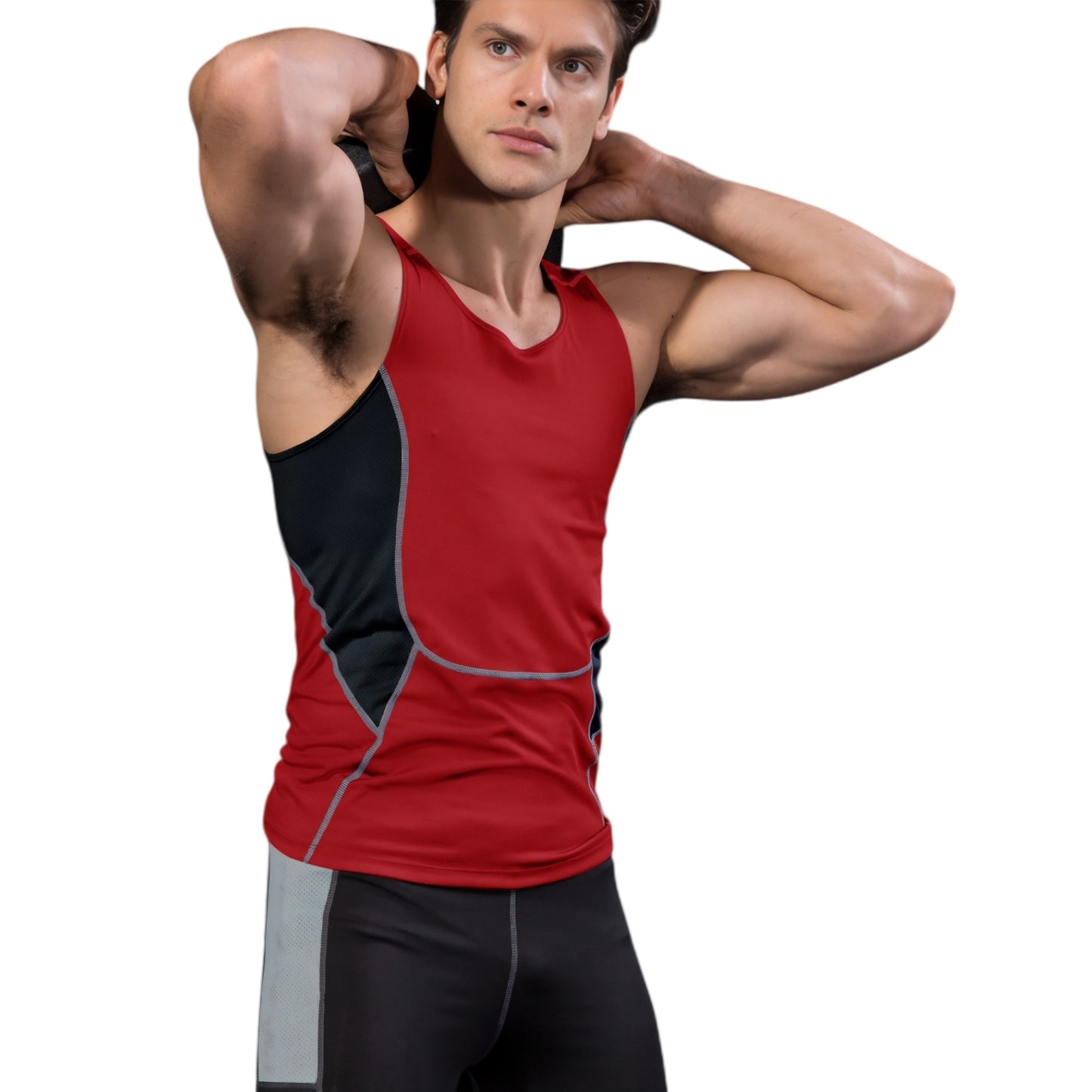 Men's Sleeveless Compression Tank Top with Mesh Panels and Stretch Moisture-Wicking Fabric