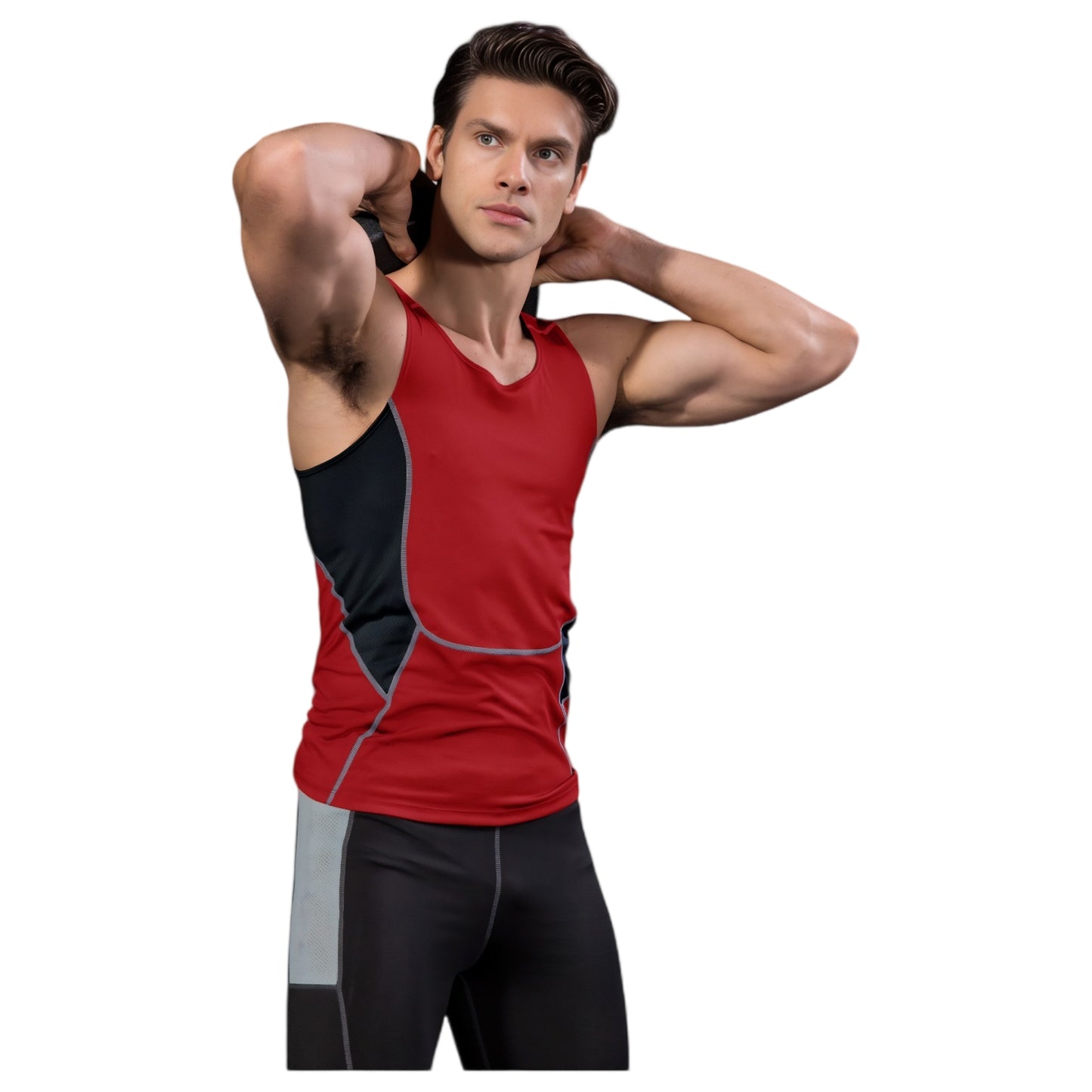 Men's Sleeveless Compression Tank Top with Mesh Panels and Stretch Moisture-Wicking Fabric