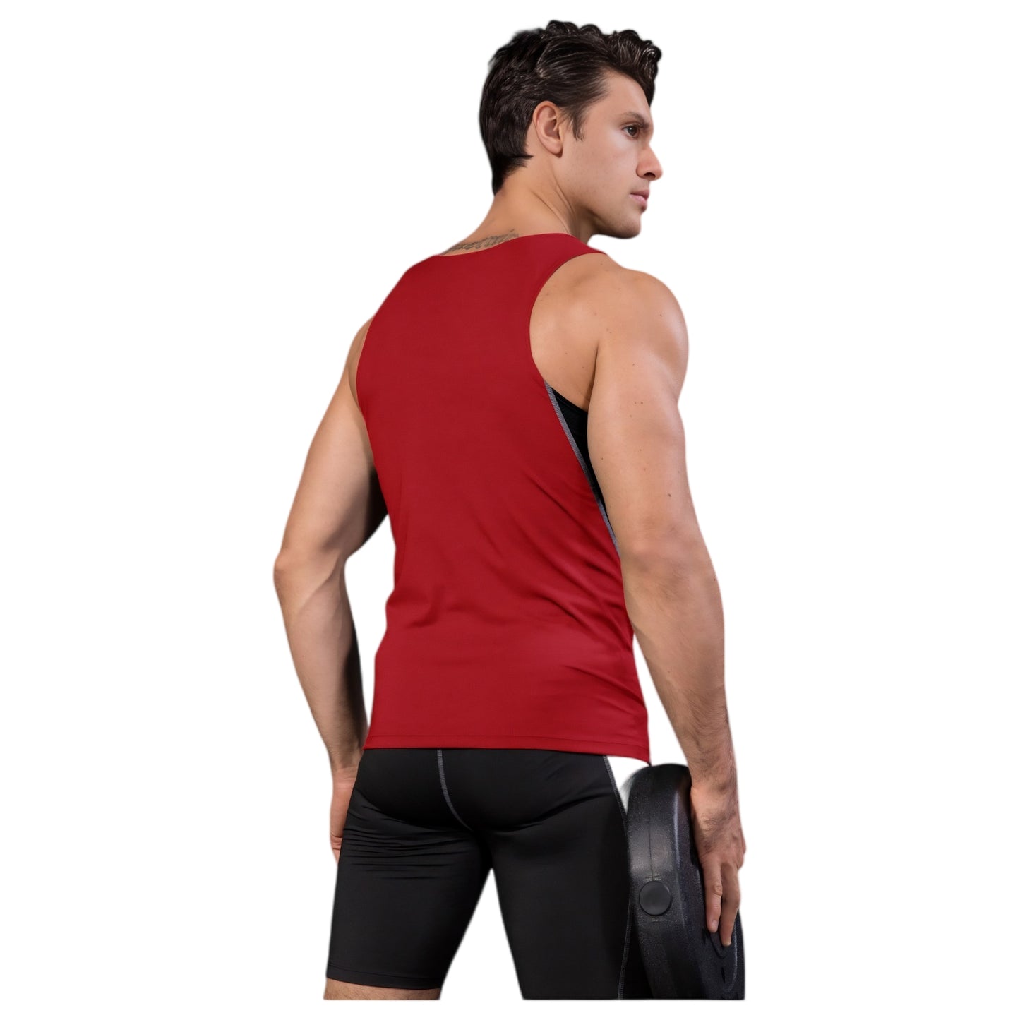 Men's Sleeveless Compression Tank Top with Mesh Panels and Stretch Moisture-Wicking Fabric