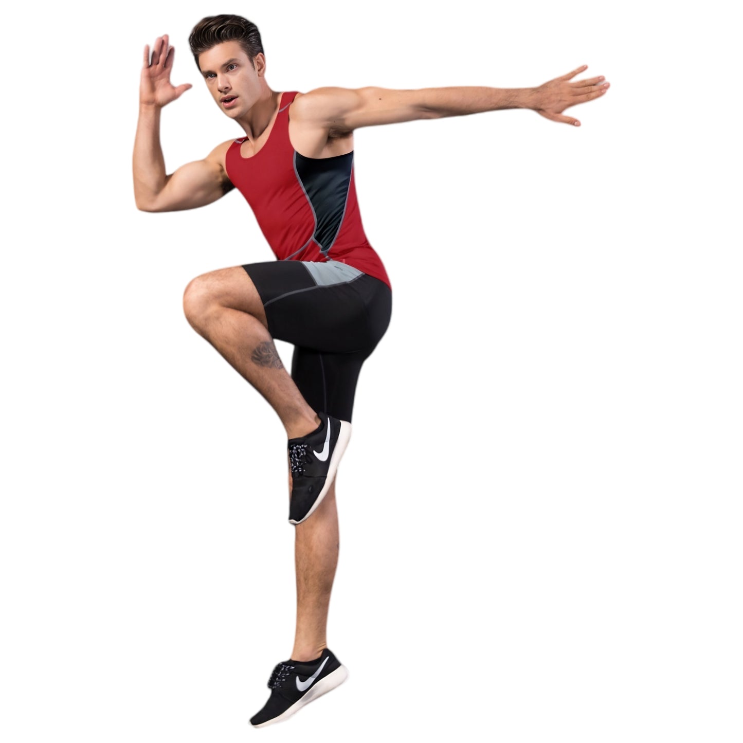 Men's Sleeveless Compression Tank Top with Mesh Panels and Stretch Moisture-Wicking Fabric