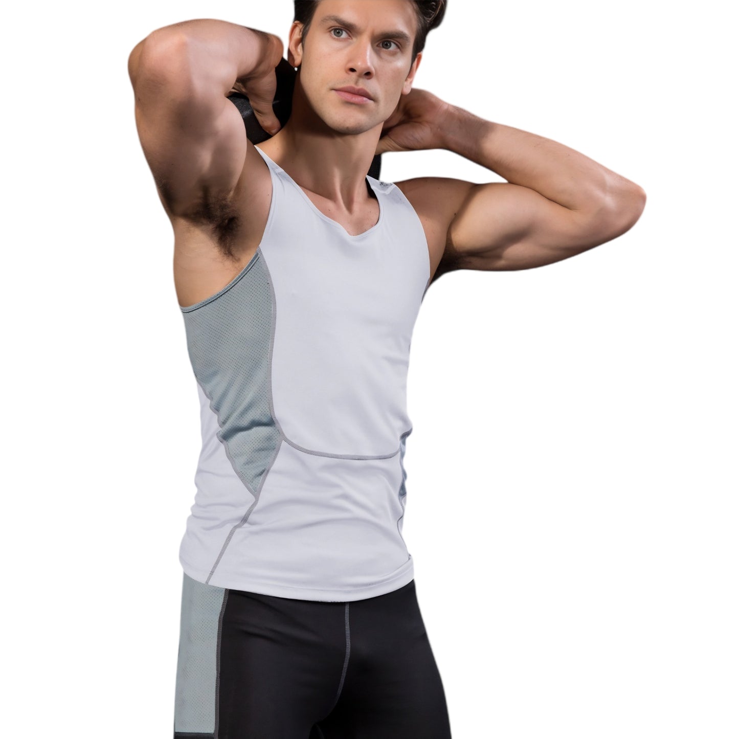 Men's Sleeveless Compression Tank Top with Mesh Panels and Stretch Moisture-Wicking Fabric