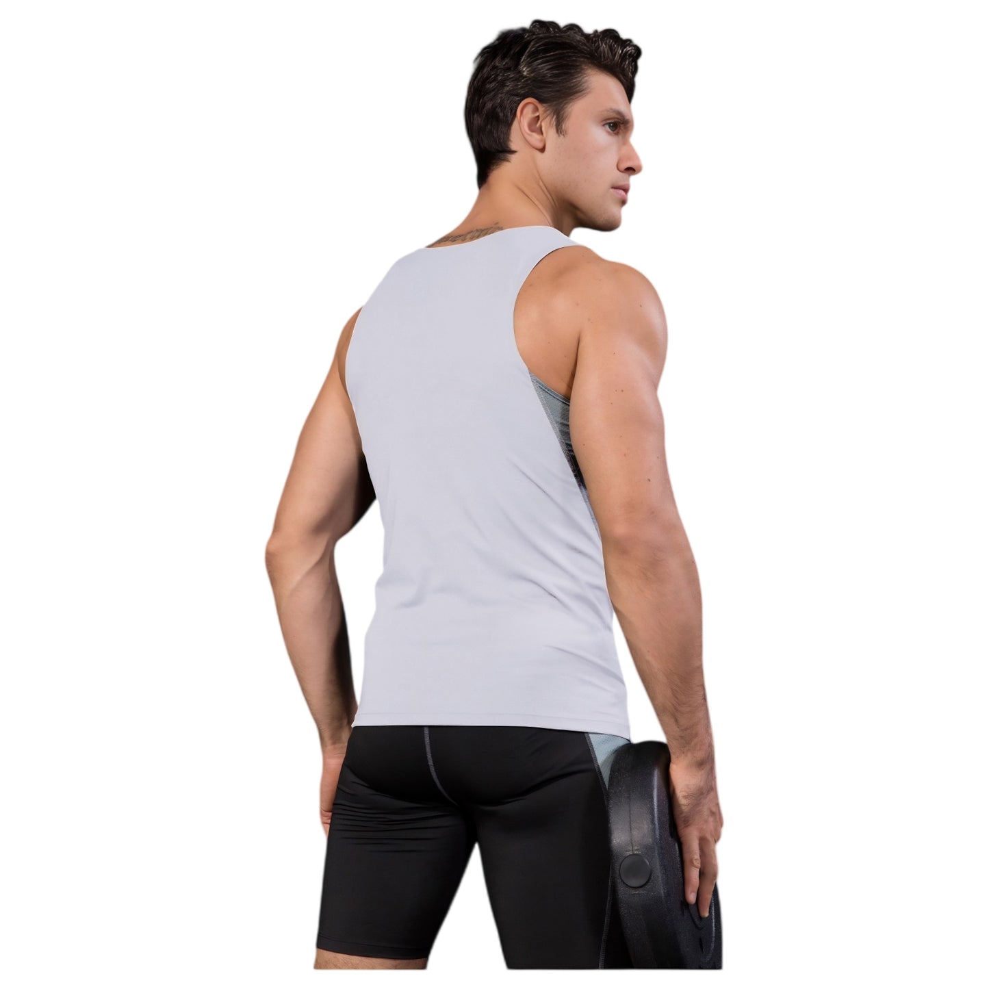 Men's Sleeveless Compression Tank Top with Mesh Panels and Stretch Moisture-Wicking Fabric