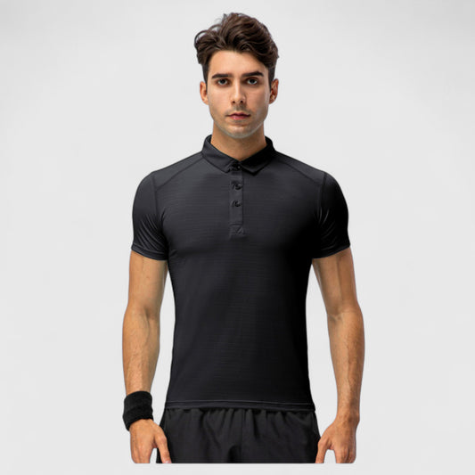 Men's Athletic Fit Polo Shirt with Short Sleeves and Three-Button Placket for Casual and Sport Styling