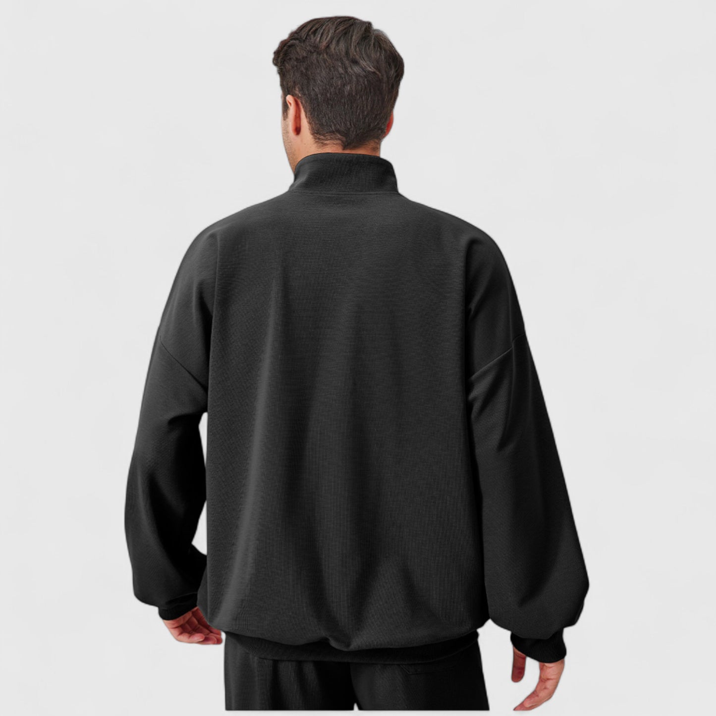 Men's Oversized Quarter Zip Pullover with Drop Shoulders and Ribbed Cuffs for Relaxed Casual Styling