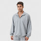 Men's Oversized Quarter Zip Pullover with Drop Shoulders and Ribbed Cuffs for Relaxed Casual Styling