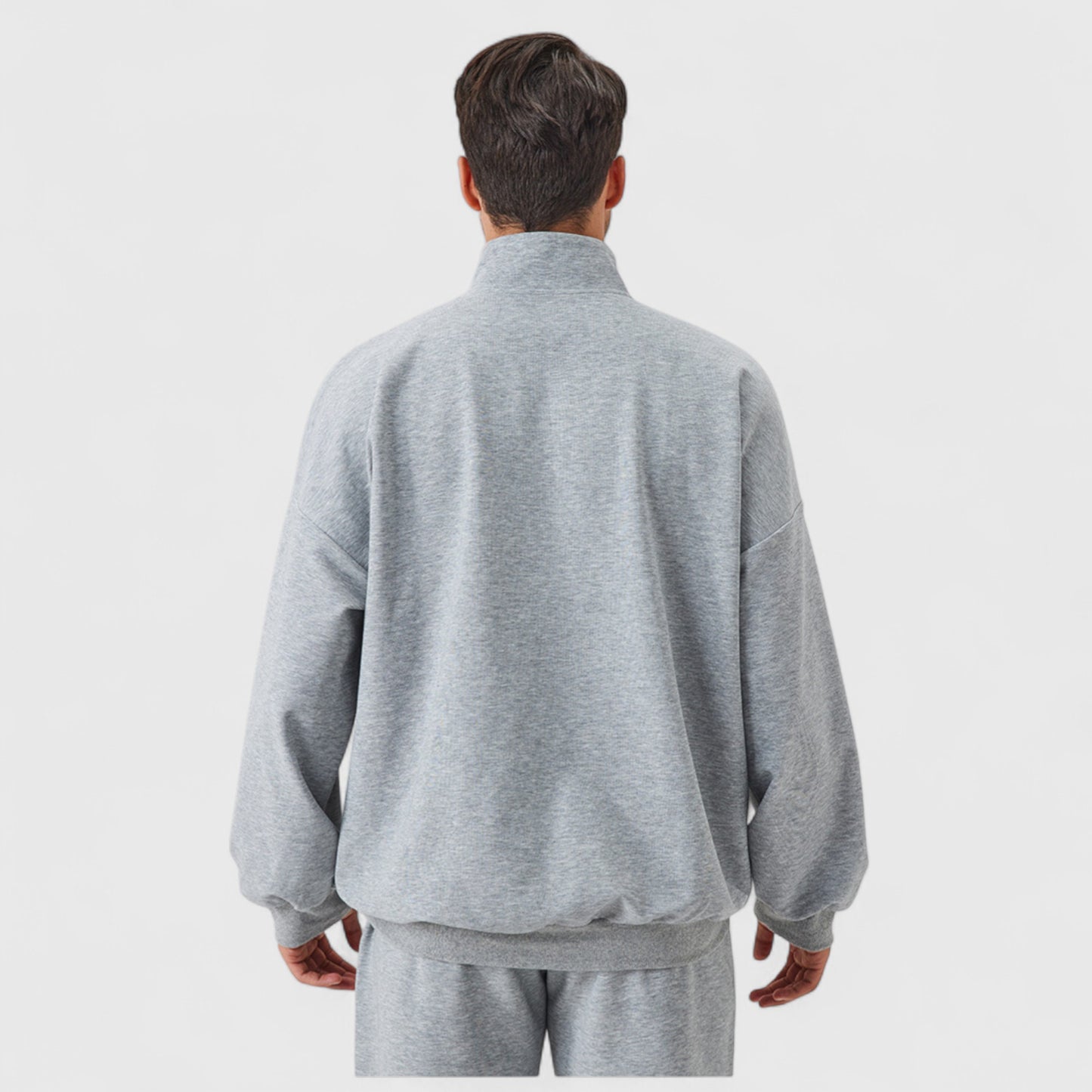 Men's Oversized Quarter Zip Pullover with Drop Shoulders and Ribbed Cuffs for Relaxed Casual Styling