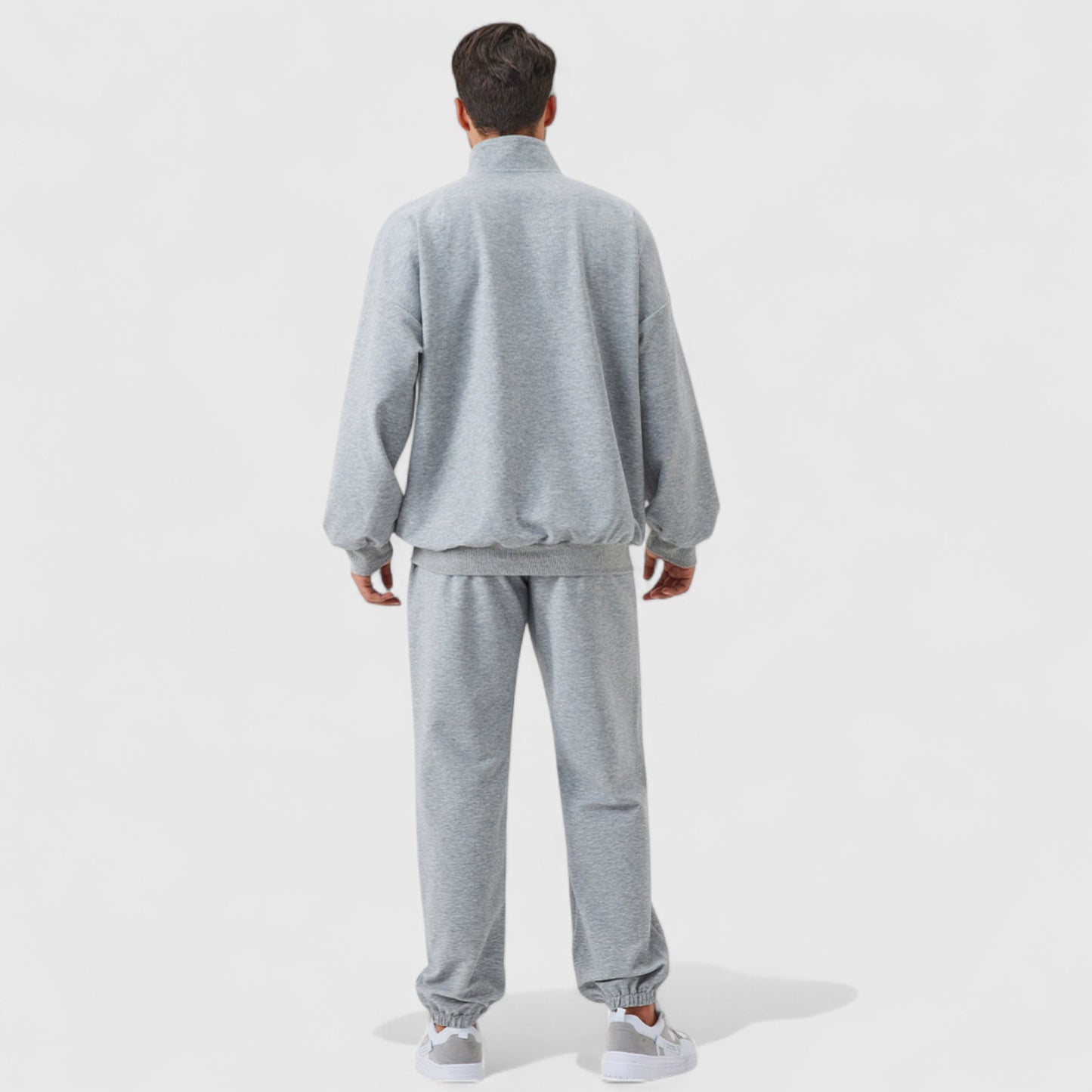 Men's Oversized Quarter Zip Pullover with Drop Shoulders and Ribbed Cuffs for Relaxed Casual Styling