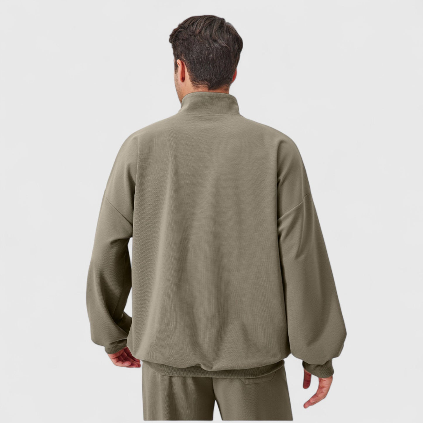Men's Oversized Quarter Zip Pullover with Drop Shoulders and Ribbed Cuffs for Relaxed Casual Styling