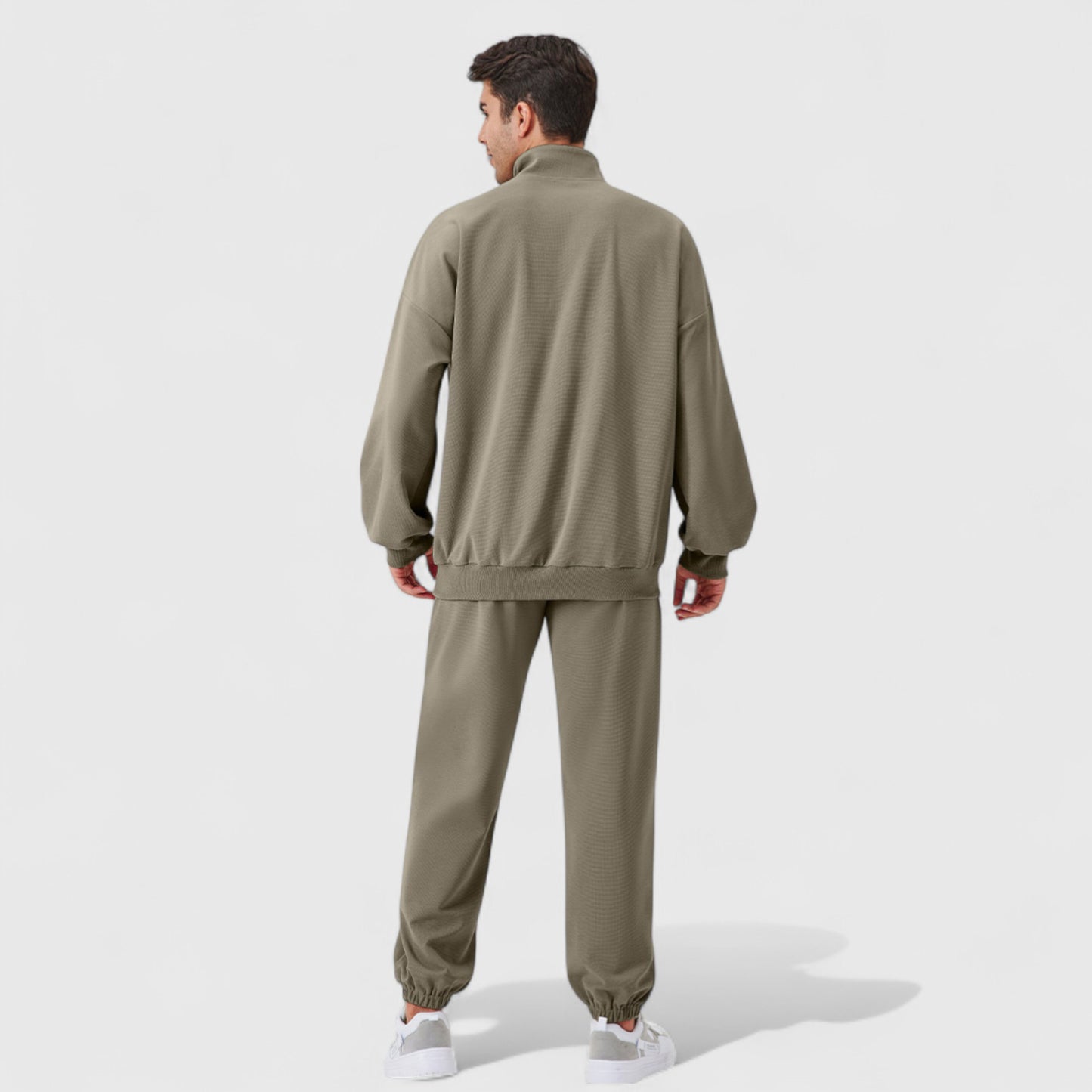 Men's Oversized Quarter Zip Pullover with Drop Shoulders and Ribbed Cuffs for Relaxed Casual Styling