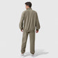 Men's Oversized Quarter Zip Pullover with Drop Shoulders and Ribbed Cuffs for Relaxed Casual Styling