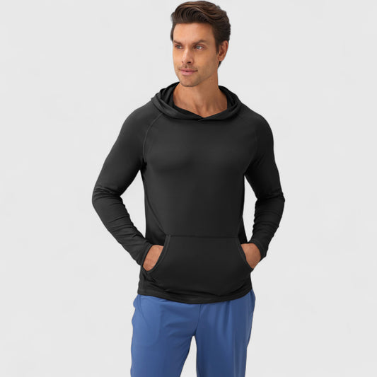 Men's Long Sleeve Pullover Hoodie with Front Kangaroo Pocket and Athletic Fit