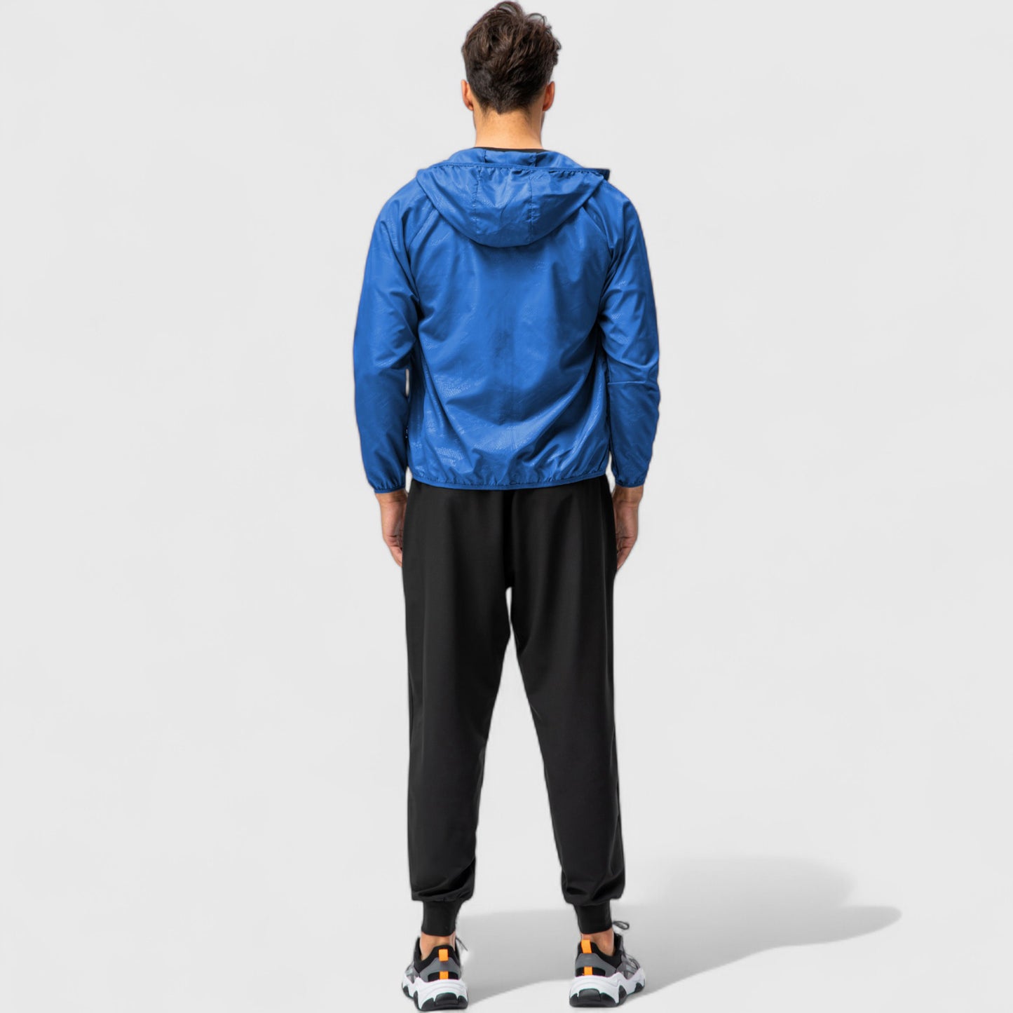 Men's Full Zip Hooded Windbreaker Jacket with Side Pockets and Elastic Cuffs