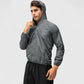 Men's Full Zip Hooded Windbreaker Jacket with Side Pockets and Elastic Cuffs
