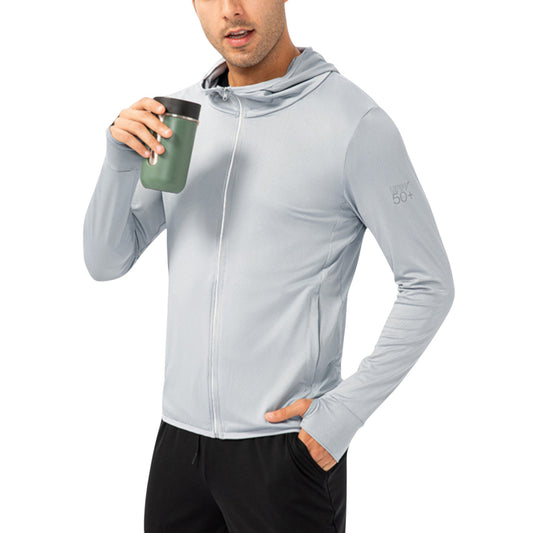 Men's Lightweight Zip-Up Hooded Jacket with Thumbholes and UPF 50+ Protection