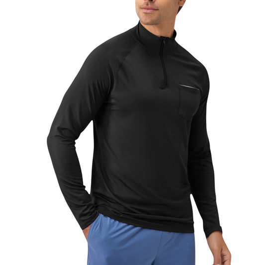 Men's Long Sleeve Quarter-Zip Pullover with Reflective Chest Detail and Slim Fit Design
