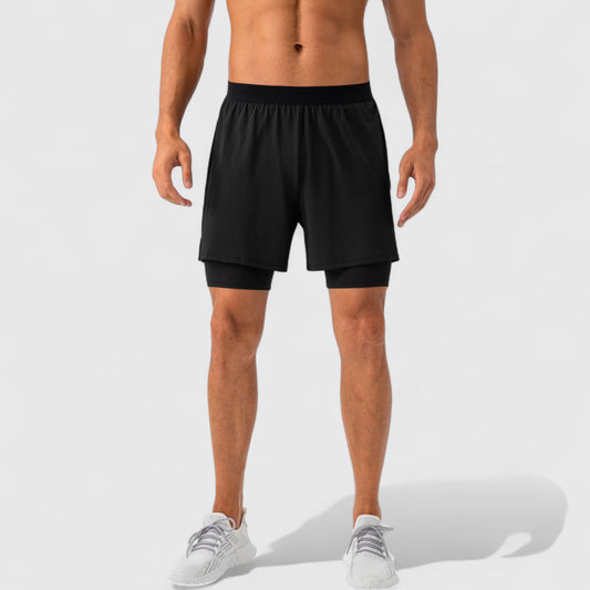 Men's 2-in-1 Training Shorts with Inner Compression Layer and Elastic Waistband