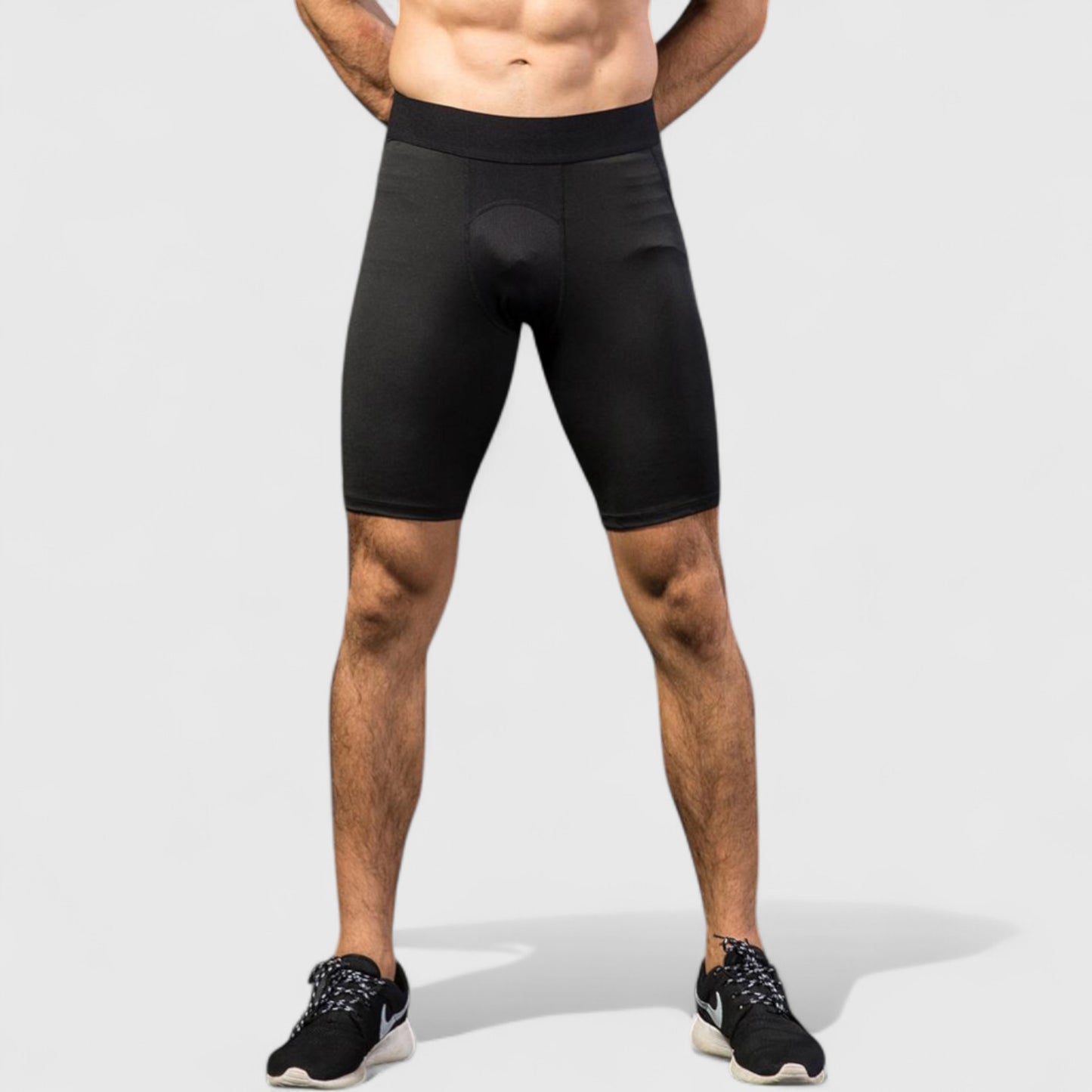 Men's Padded Compression Cycling Shorts with Wide Waistband and Mid-Thigh Length