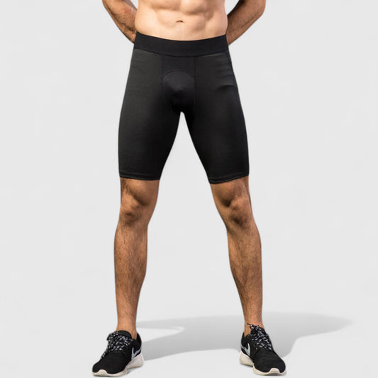Men's Padded Compression Cycling Shorts with Wide Waistband and Mid-Thigh Length