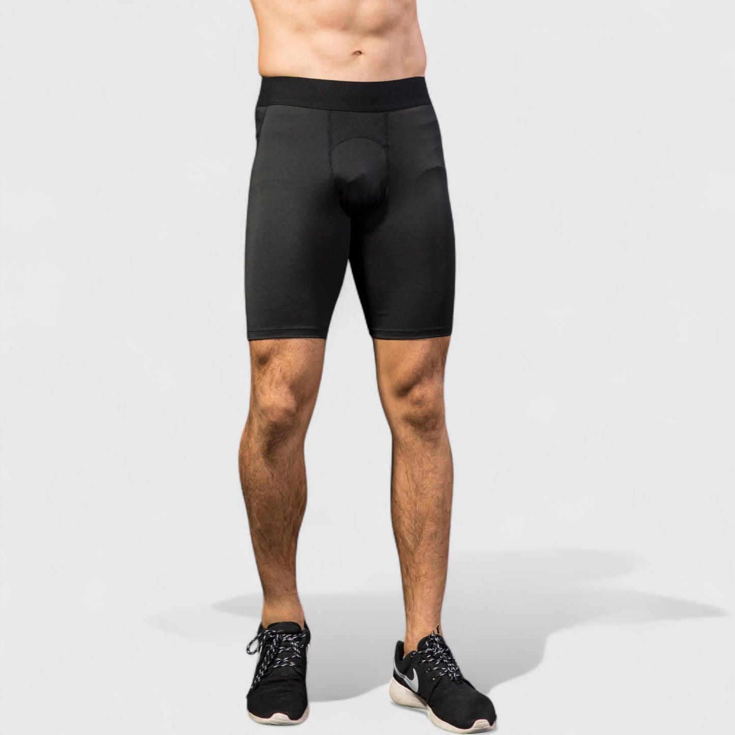 Men's Padded Compression Cycling Shorts with Wide Waistband and Mid-Thigh Length