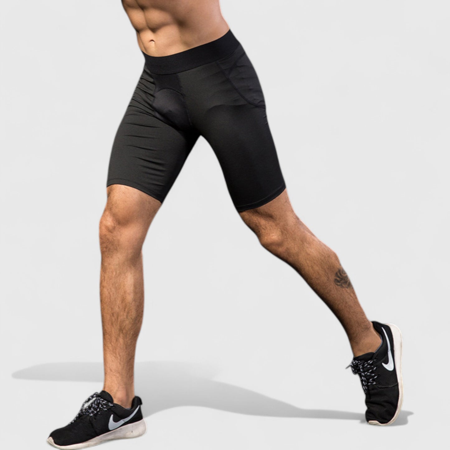 Men's Padded Compression Cycling Shorts with Wide Waistband and Mid-Thigh Length