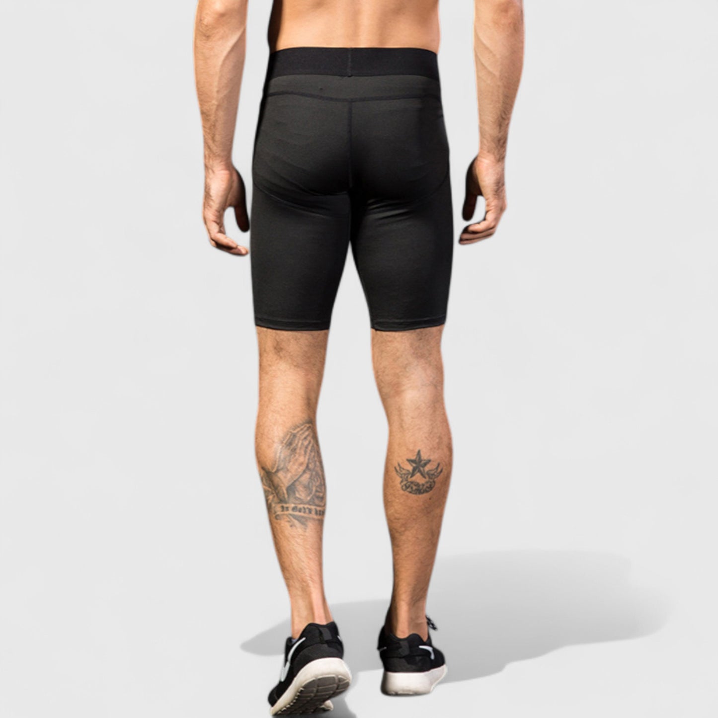Men's Padded Compression Cycling Shorts with Wide Waistband and Mid-Thigh Length