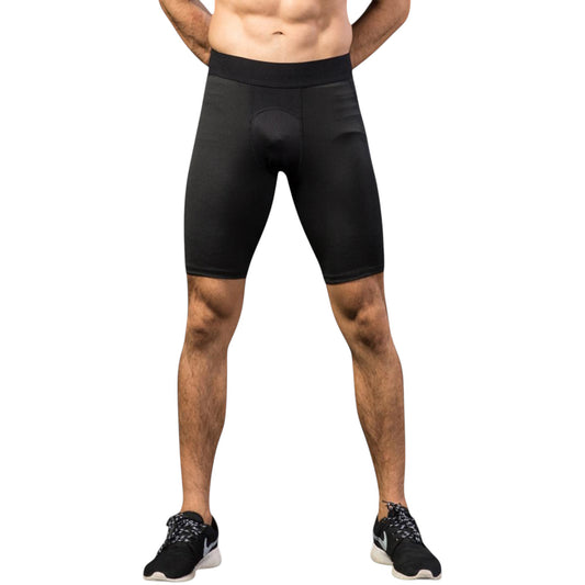 Men's Padded Compression Cycling Shorts with Wide Waistband and Mid-Thigh Length