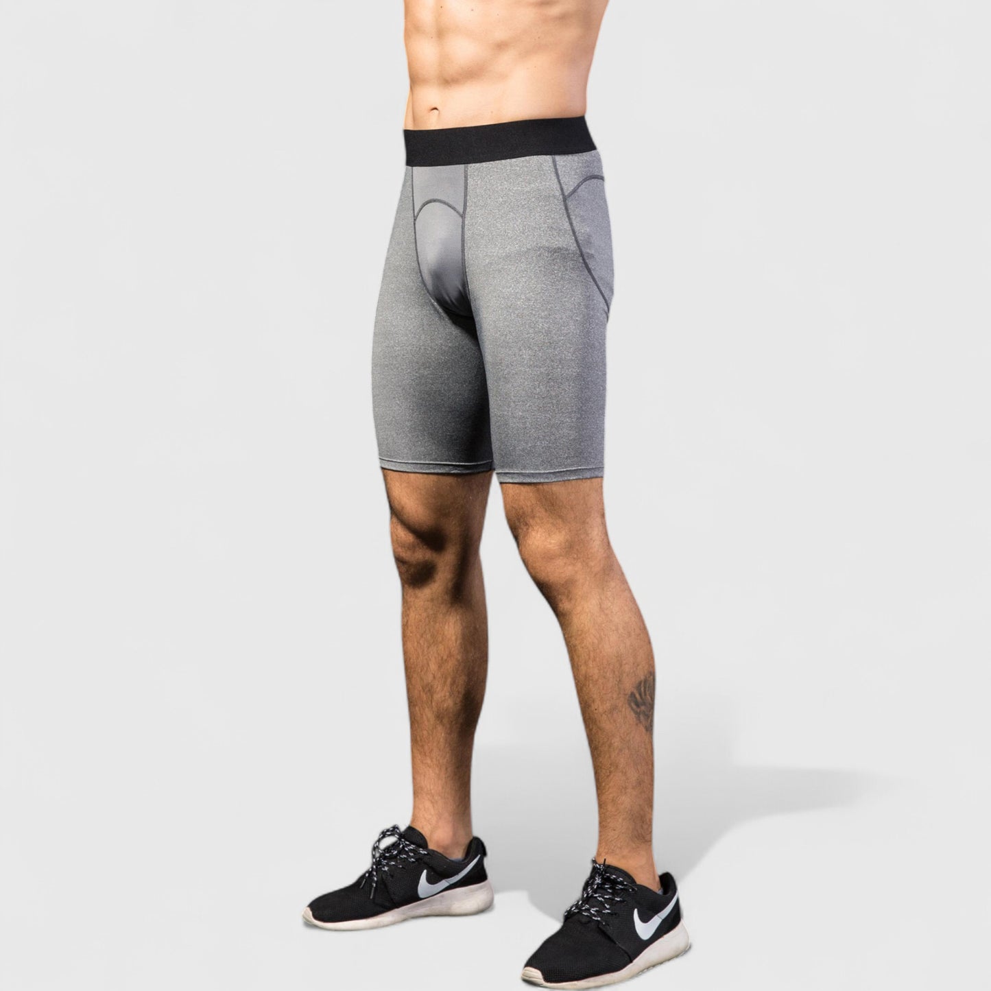 Men's Padded Compression Cycling Shorts with Wide Waistband and Mid-Thigh Length