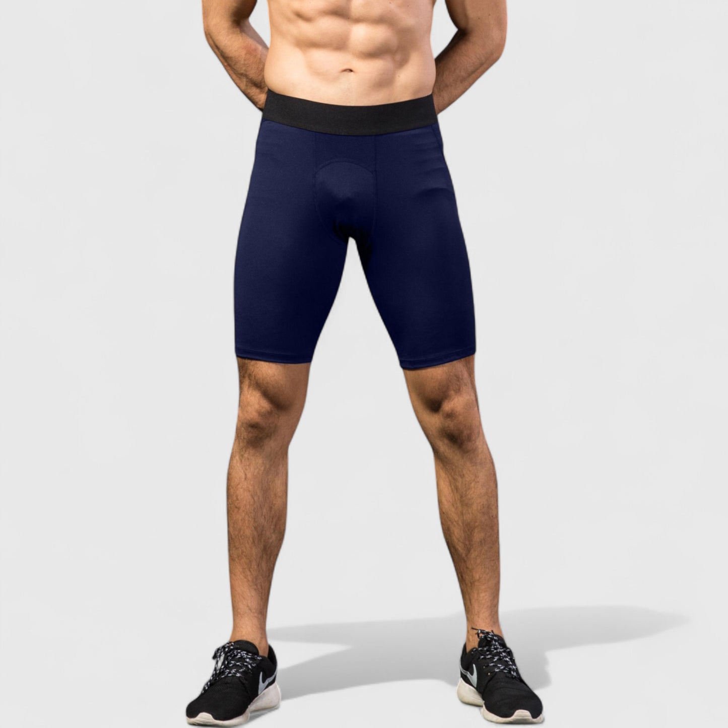 Men's Padded Compression Cycling Shorts with Wide Waistband and Mid-Thigh Length