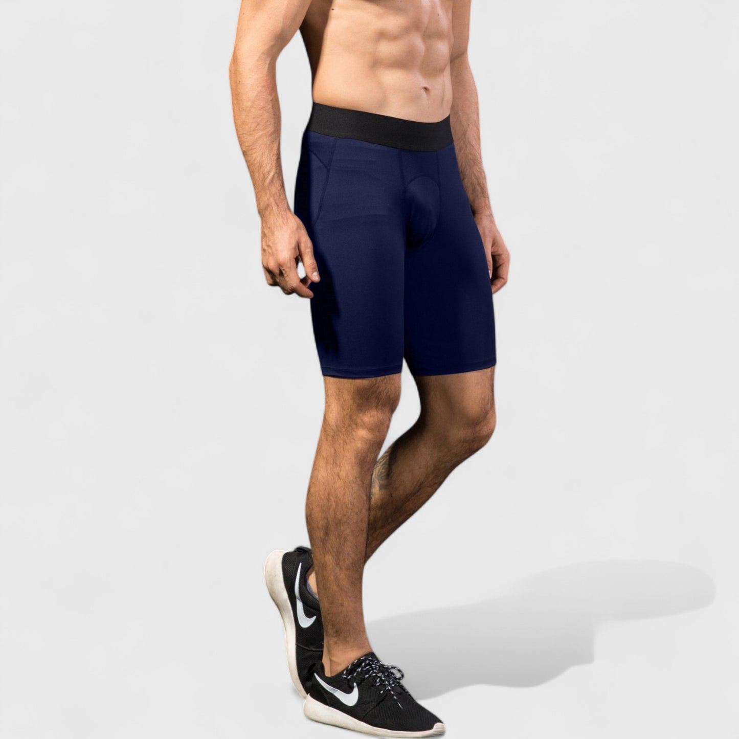 Men's Padded Compression Cycling Shorts with Wide Waistband and Mid-Thigh Length