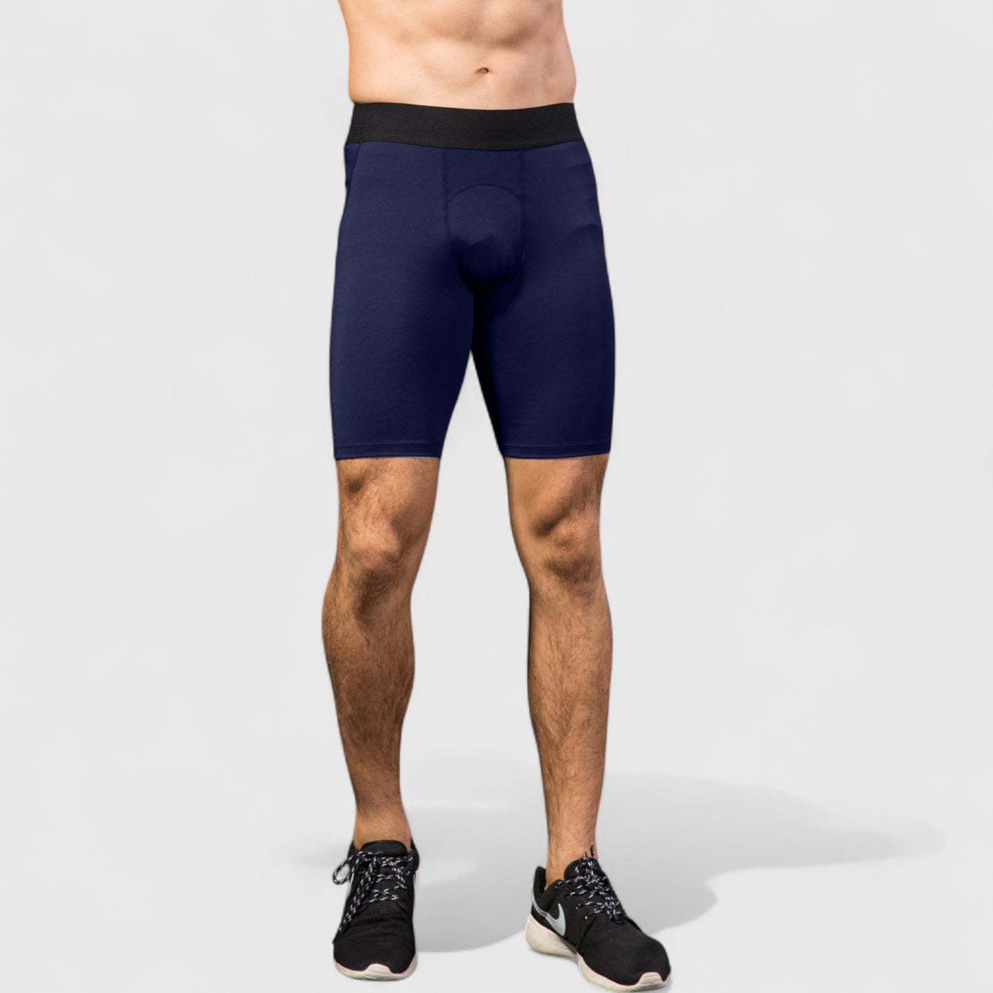 Men's Padded Compression Cycling Shorts with Wide Waistband and Mid-Thigh Length