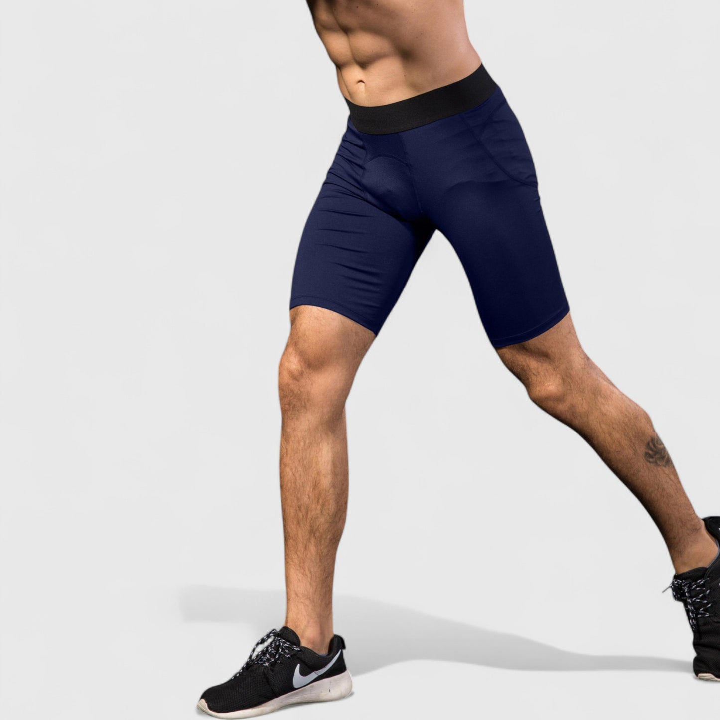 Men's Padded Compression Cycling Shorts with Wide Waistband and Mid-Thigh Length