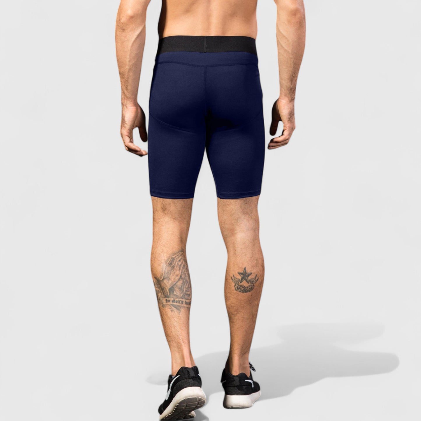 Men's Padded Compression Cycling Shorts with Wide Waistband and Mid-Thigh Length