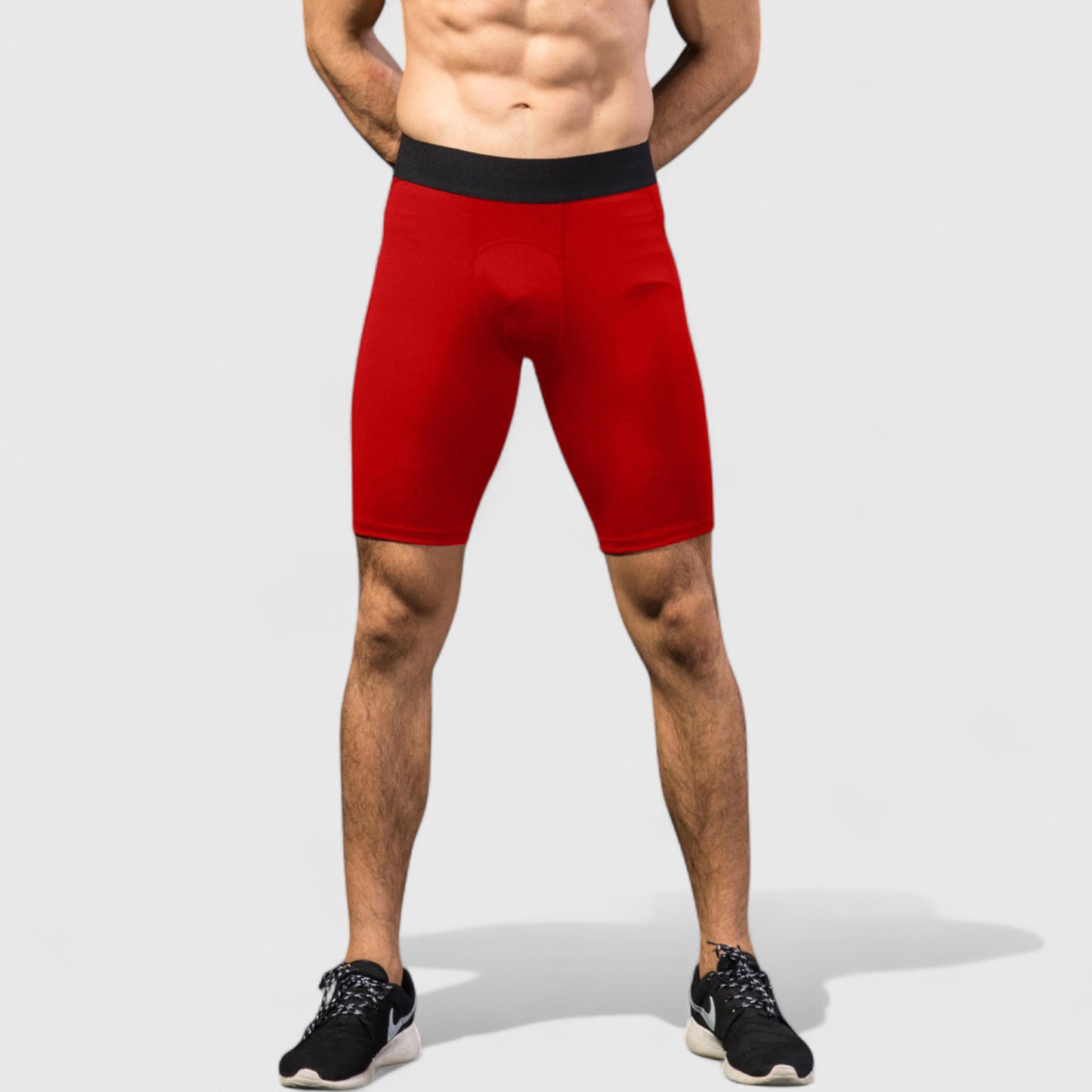 Men's Padded Compression Cycling Shorts with Wide Waistband and Mid-Thigh Length