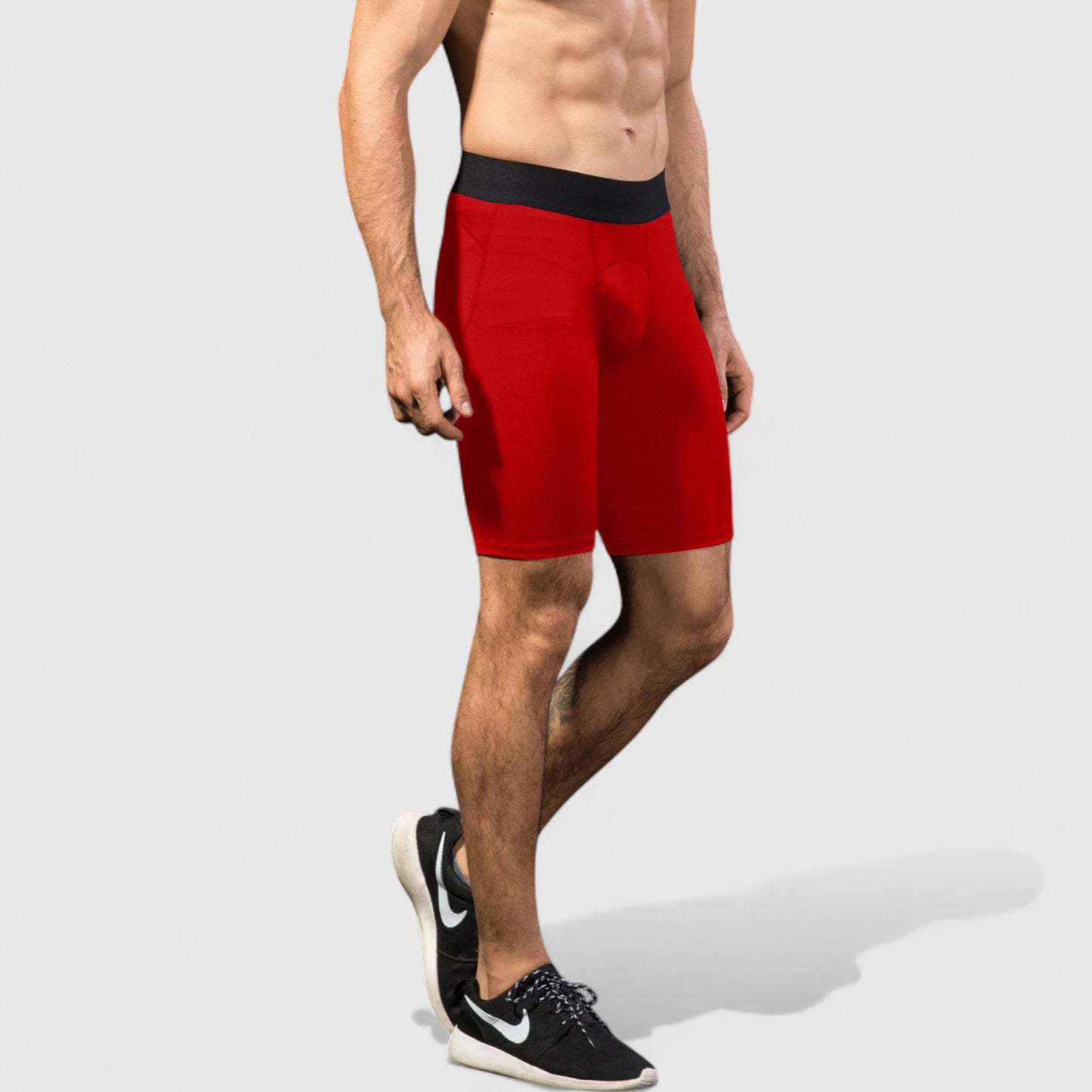Men's Padded Compression Cycling Shorts with Wide Waistband and Mid-Thigh Length