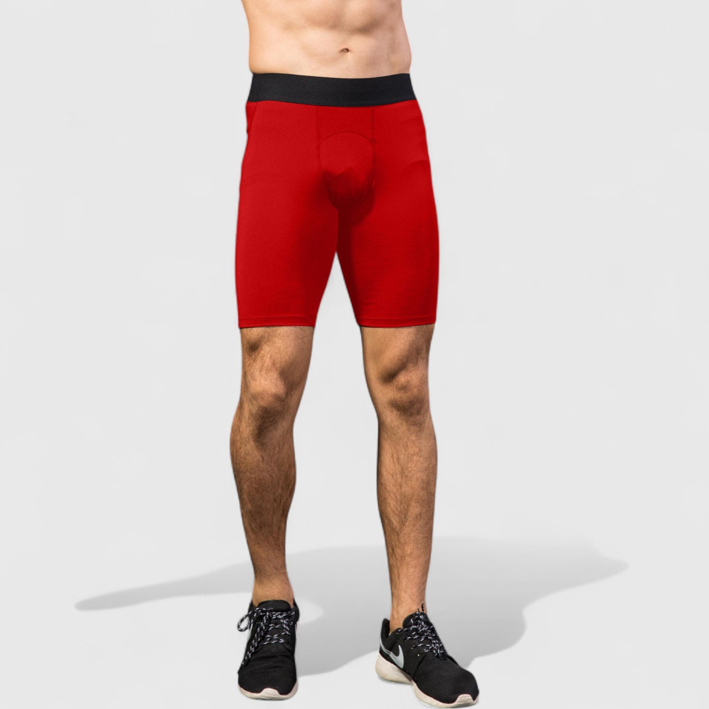 Men's Padded Compression Cycling Shorts with Wide Waistband and Mid-Thigh Length